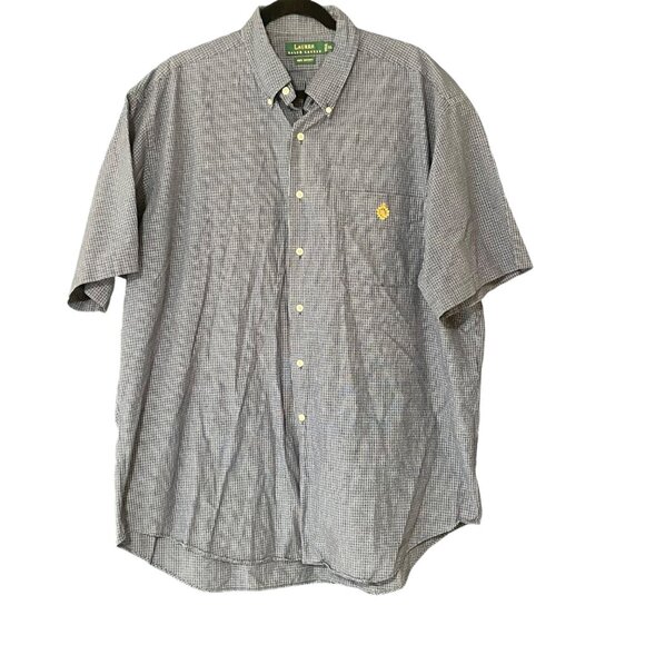 Lauren Ralph Lauren Mens XL Blue Check Short Sleeve Button-Up Shirt 100% Cotton - Picture 1 of 5